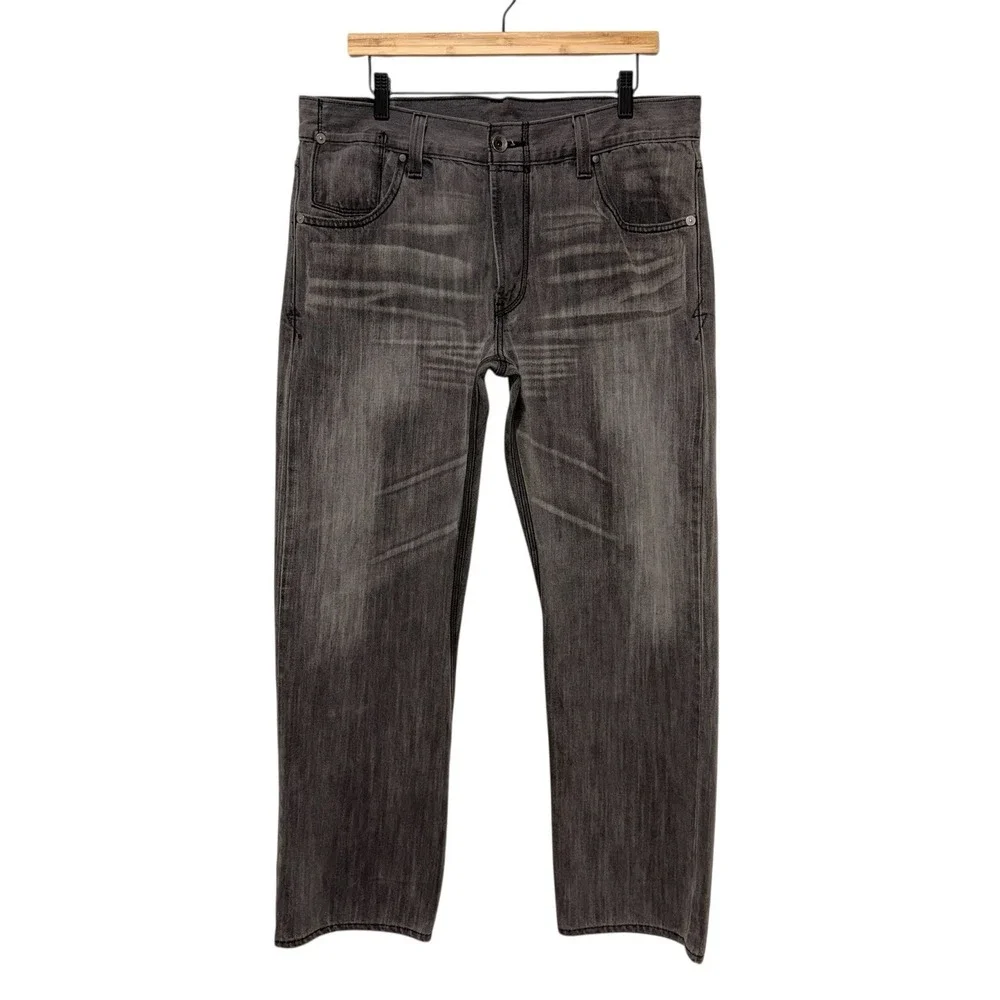 Y2K Levi 514 Pants Mens 36x30 Gray Fade Jeans Denim Flap Pockets Slim Straight
